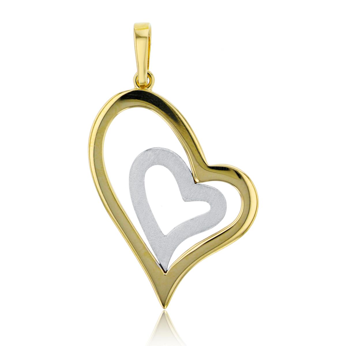 14K Two-Tone Gold Polished & Matte Double Open Hearts Pendant