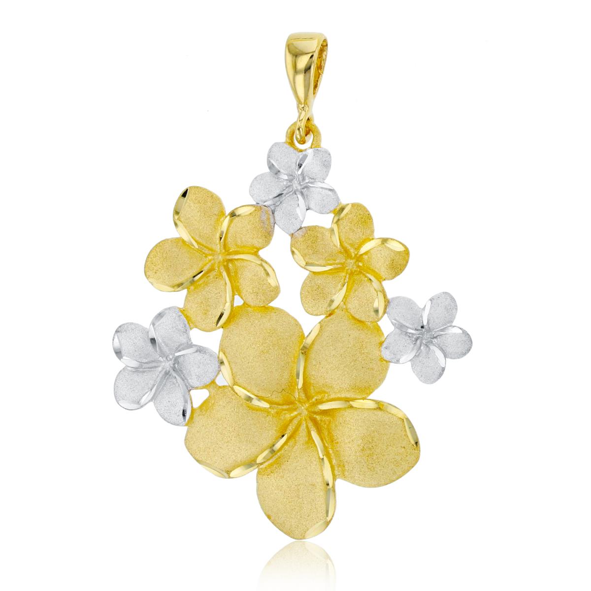 14K Two-Tone Gold Diamond Cut Sandblast Flowers Pendant