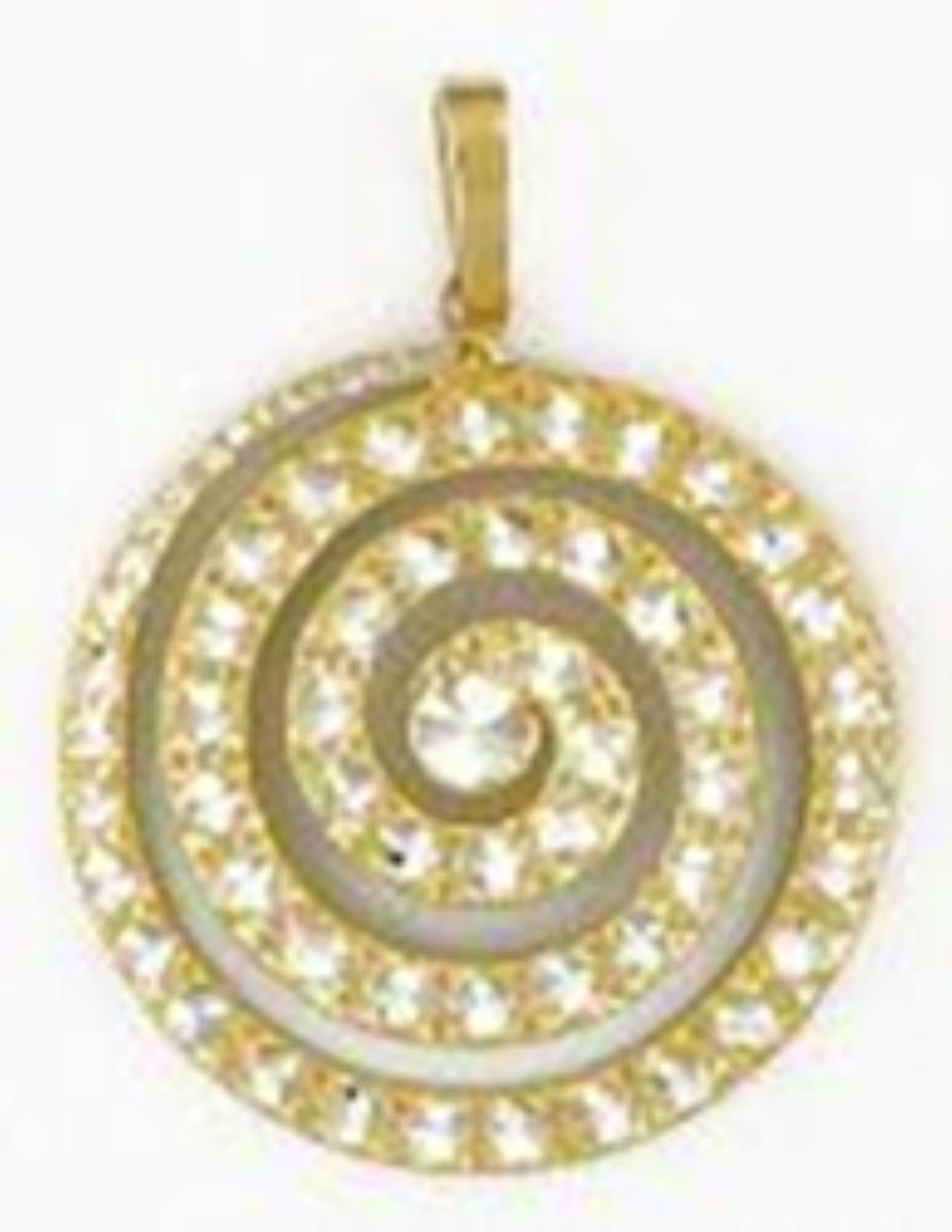 14K Two-Tone Gold Diamond Cut Swirl Circle Pendant