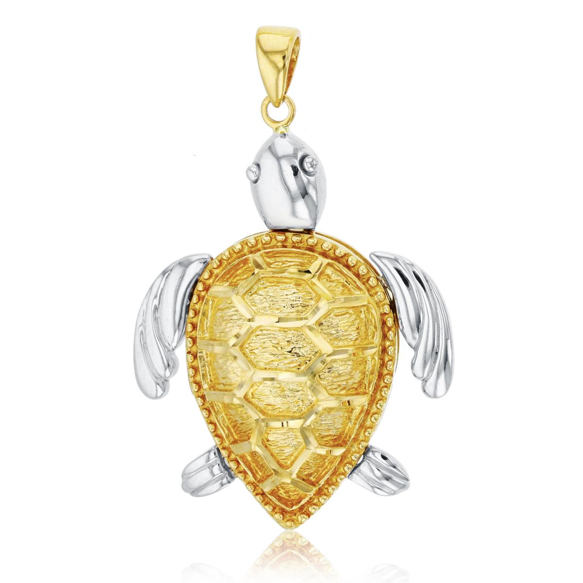 14K Two-Tone Gold Diamond Cut Turtle Dangling Pendant