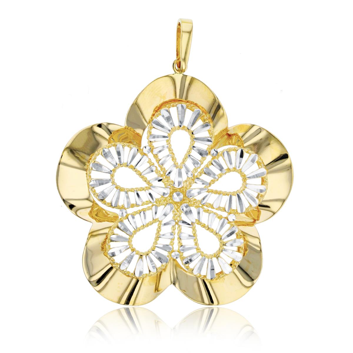 14K Two-Tone Gold Polished & DC Cut-Out Flower Pendant