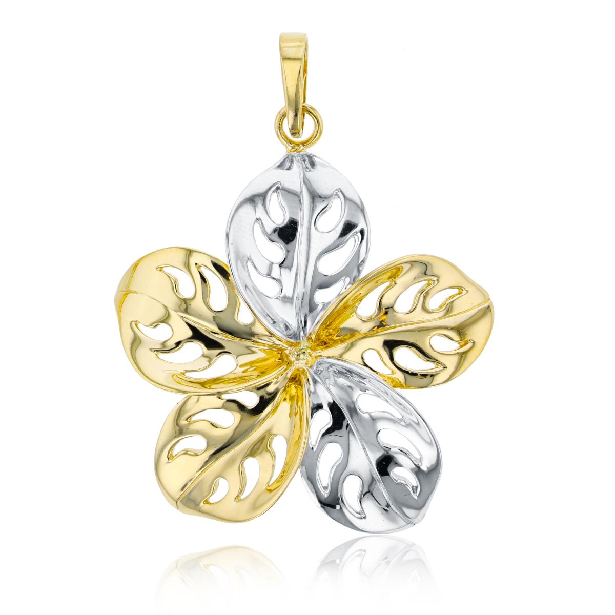 14K Two-Tone Gold Polished 5-Leaf Clover Cut-Out Pendant