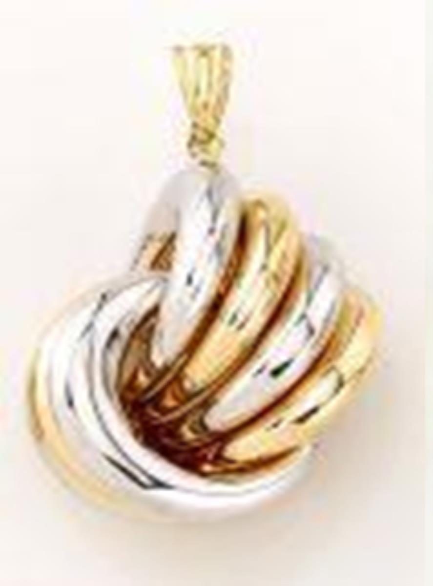 14K Two-Tone Gold Polished Interlocking Rings Pendant