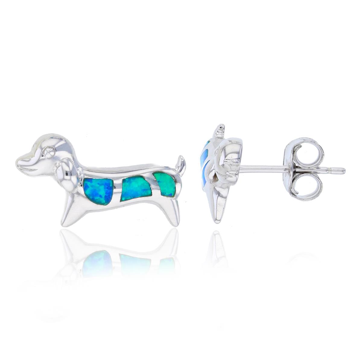 Sterling Silver Rhodium Created Opal Dog Stud Earring