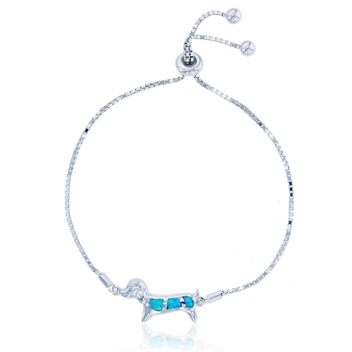 Sterling Silver Rhodium Created Opal Dog Adjustable Bracelet