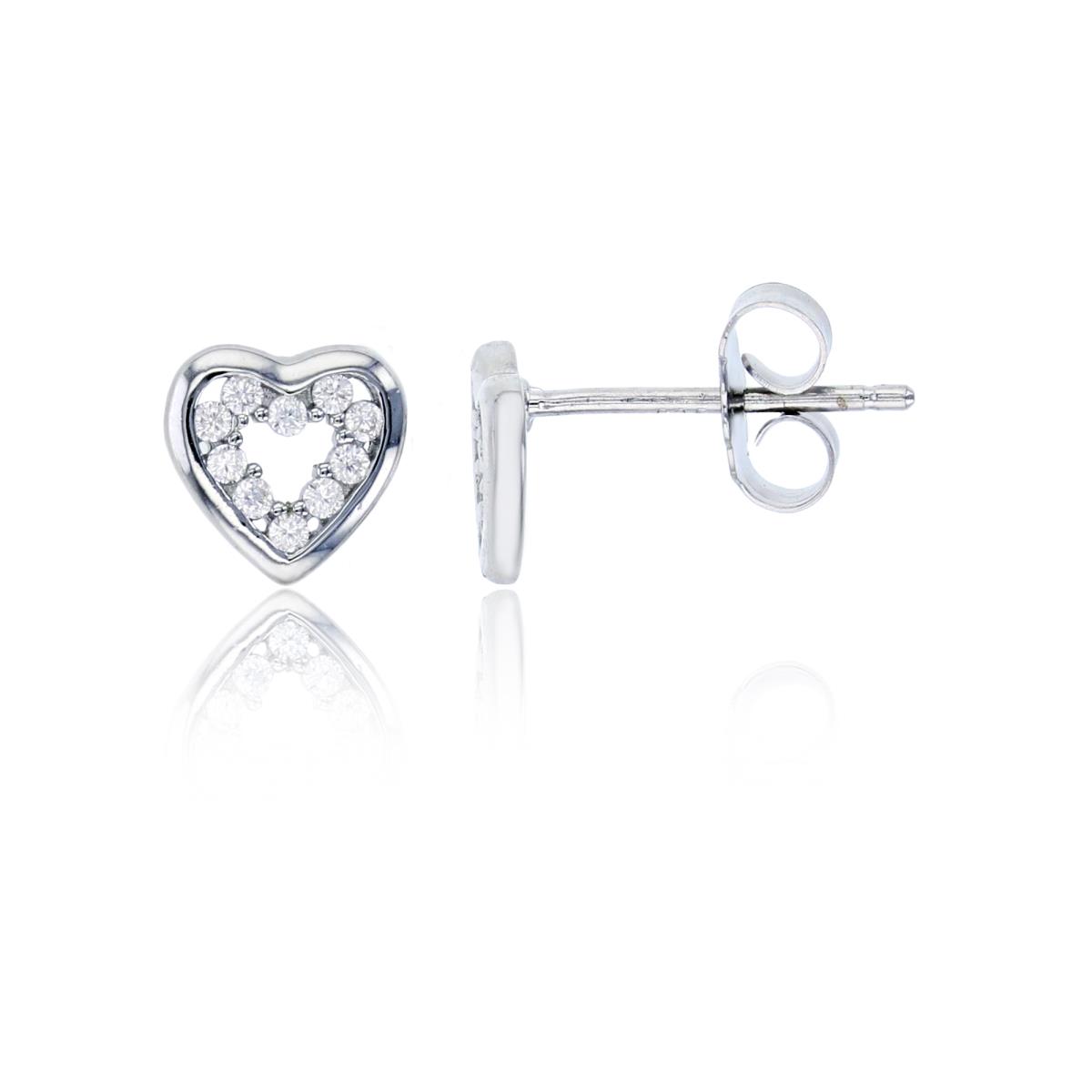Sterling Silver Rhodium 7x7mm Open Heart with Polished Frame Stud Earring