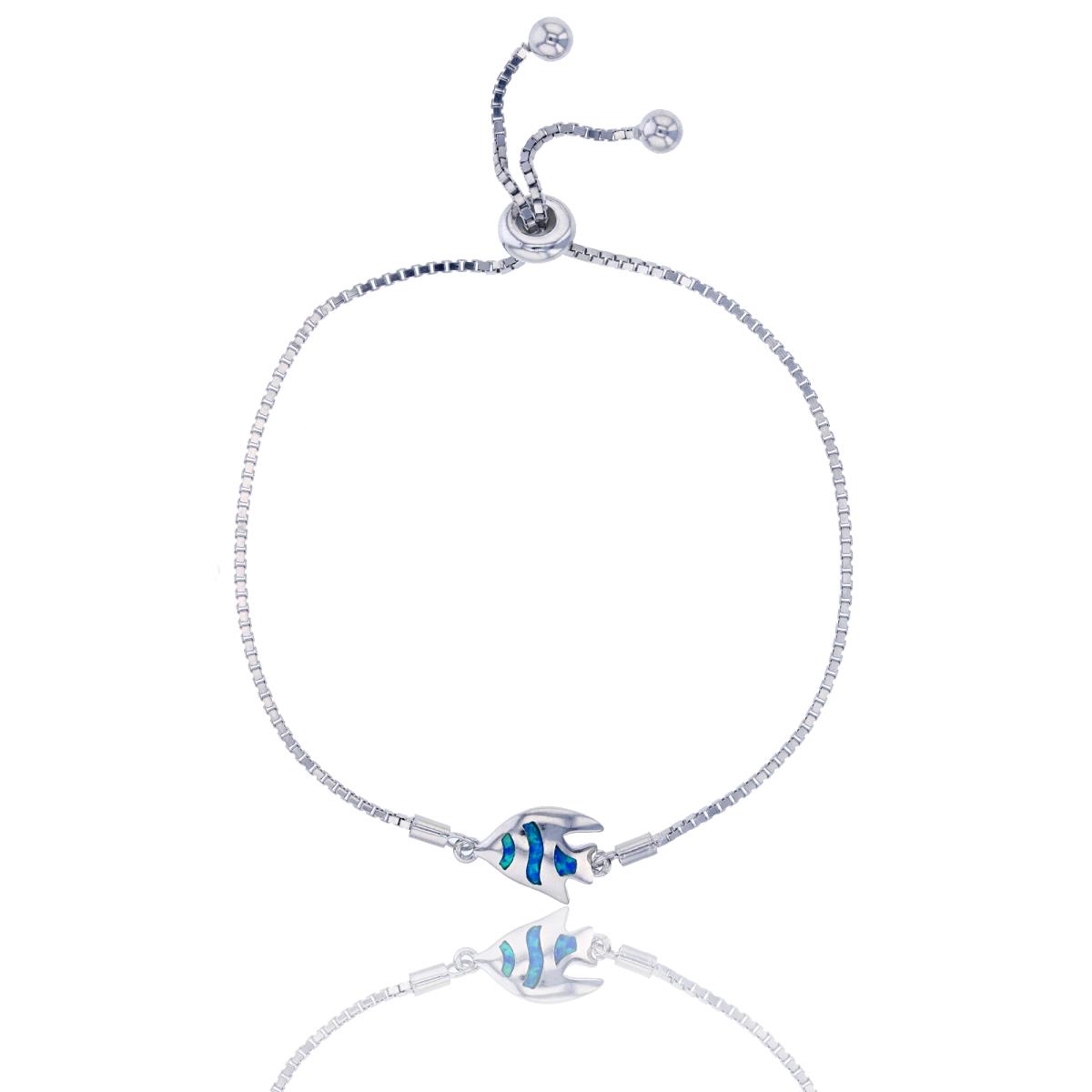 Sterling Silver Rhodium Created Opal Fish Adjustable Bracelet