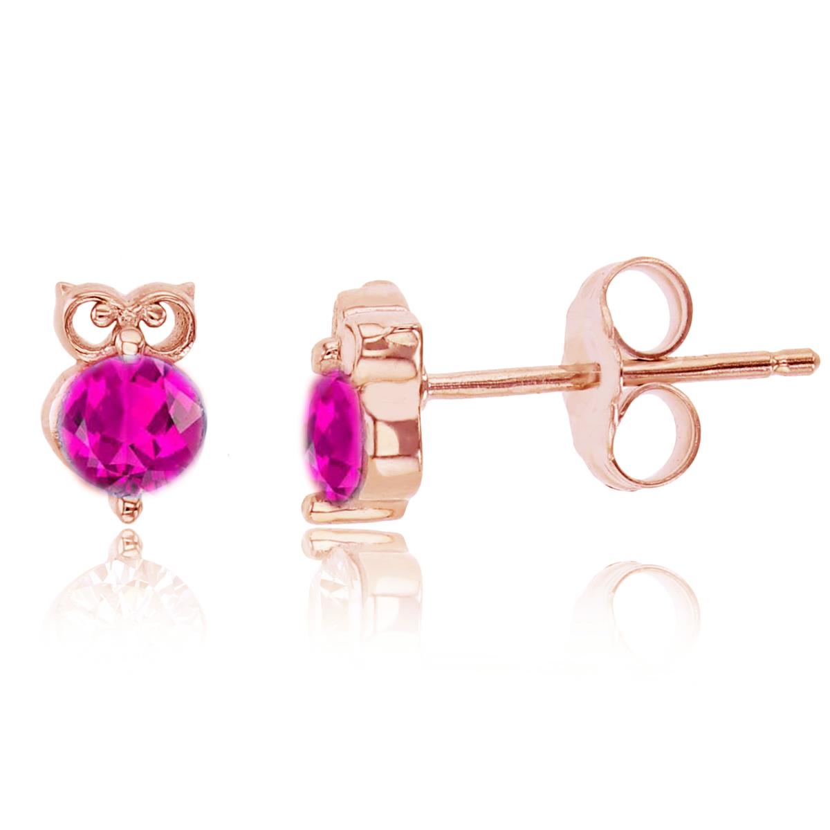 Sterling Silver Rose 4mm Pink Round Cut CZ Owl Stud Earring