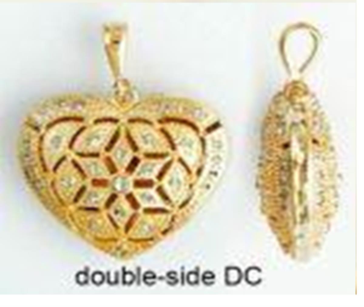 14K Two-Tone Gold Double Sided Diamond Cut Floral Heart Locket 18"+2" Yellow Cable Chain Necklace