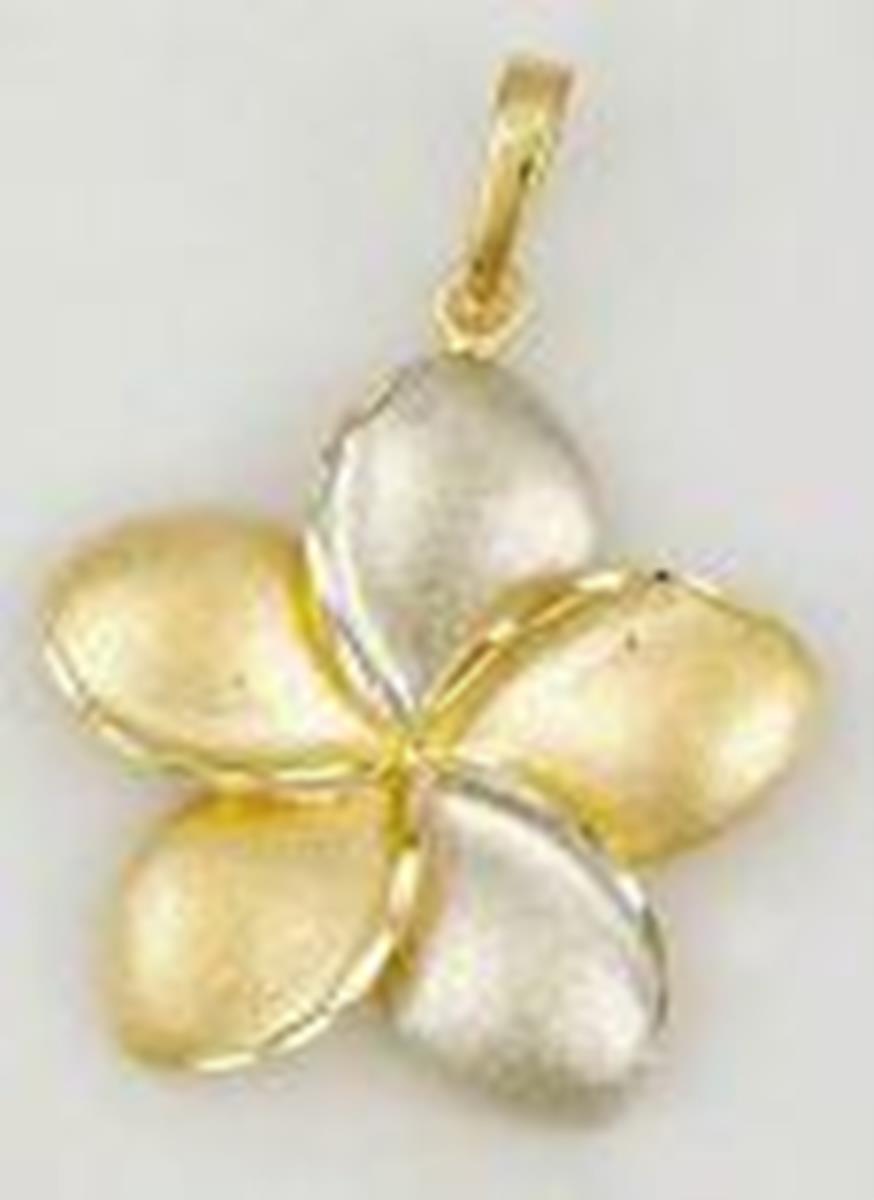 14K Two-Tone Gold Polished & DC Flower 18"+2" Cable Chain Necklace