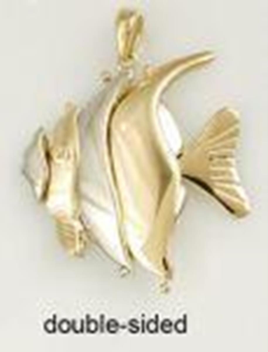 14K Two-Tone Gold  Polished Fish Dangling Pendant