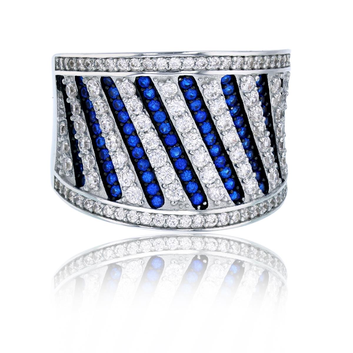 Sterling Silver Black & Rhodium Micropave White+Sapphire Slashed Anniversary Ring