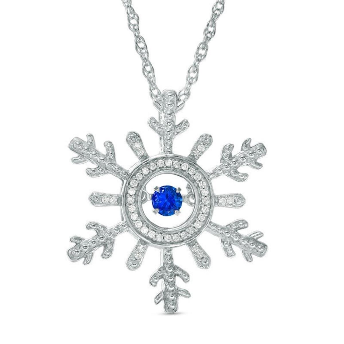 Sterling Silver Rhodium Sapphire Round Cut CZ Inside Micropave Circle Frame Snowflake Pendant