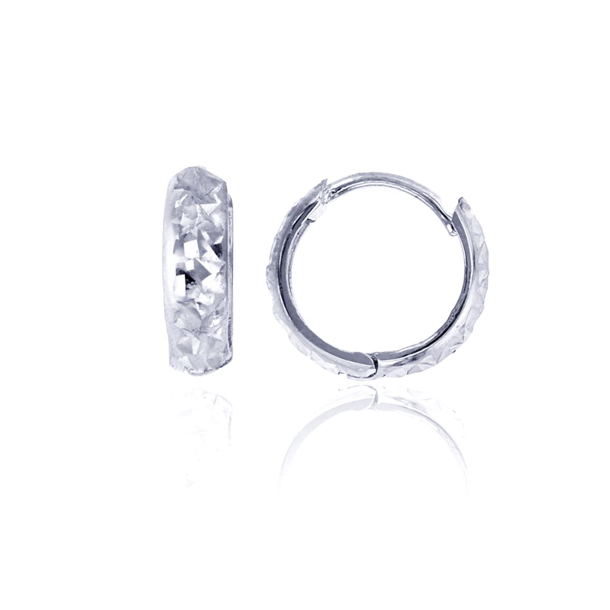 14K White Gold Reversible Diamond Cut 3.00x10.00mm Huggie Earring