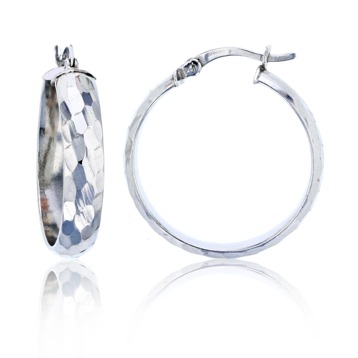 Sterling Silver Rhodium 25x5mm Mirror Diamond Cut Hoop Earring