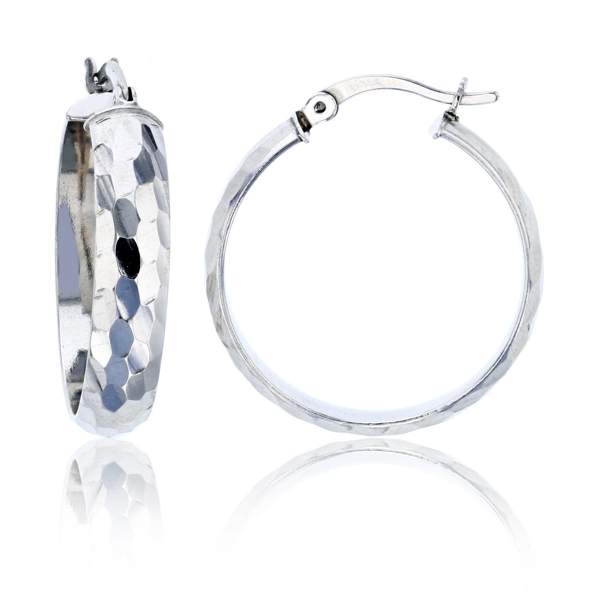Sterling Silver Rhodium 25x5mm Full Mirror Diamond Cut Hoop Earring