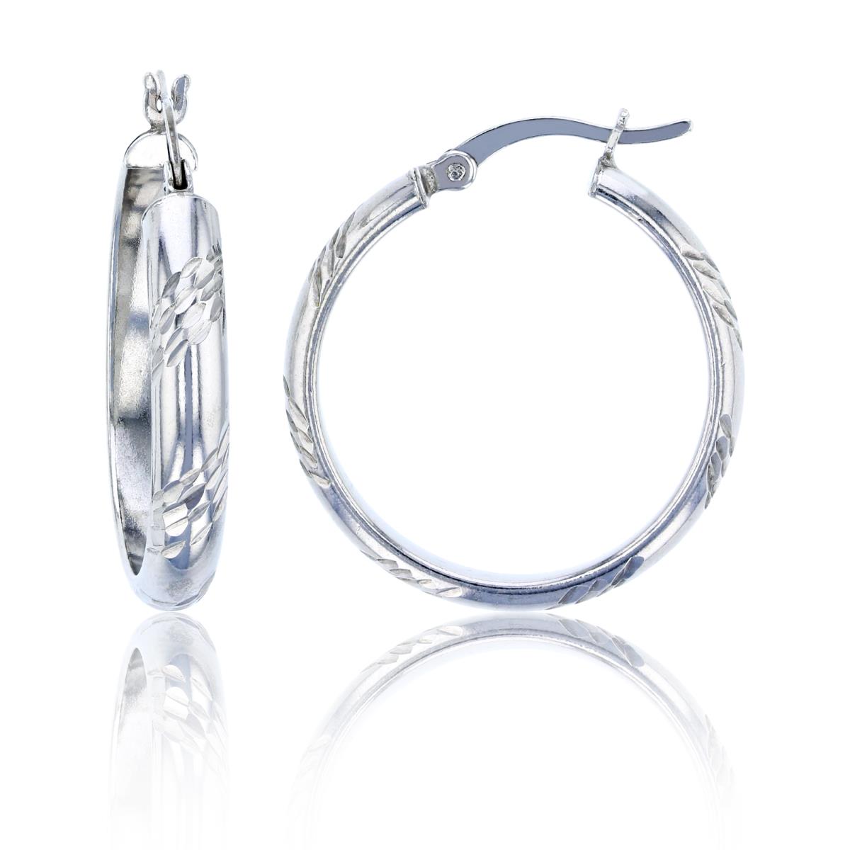 Sterling Silver Rhodium 25x4mm Slashed Diamond Cut Hoop Earring