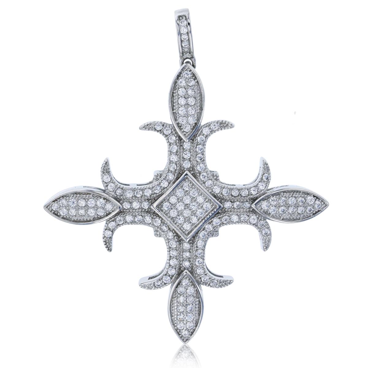 Sterling Silver Rhodium Micropave Cross Pendant