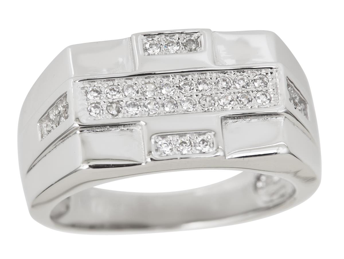 Sterling Silver Micropave Channel Greek key Mens Ring with Cubic Zirconia