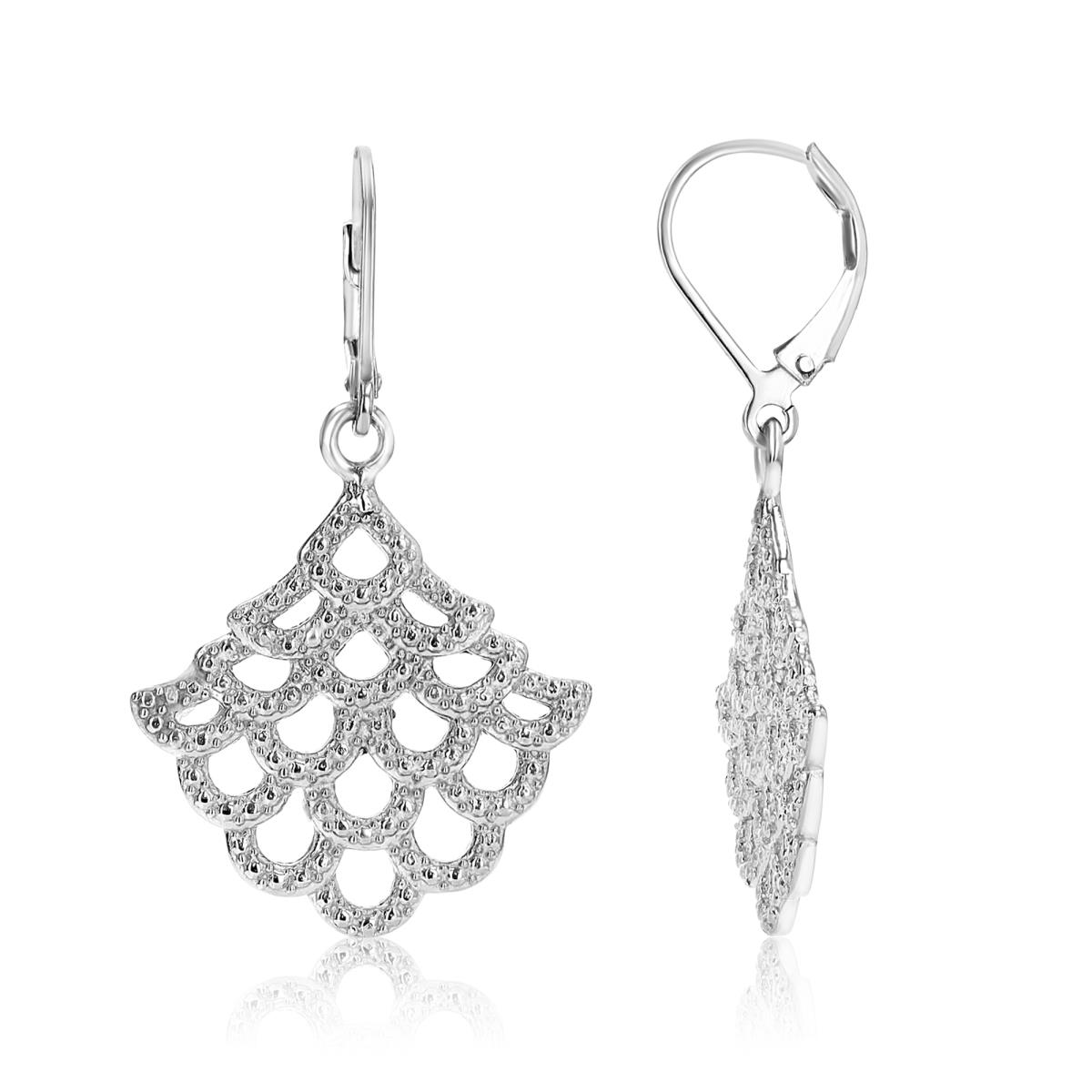Sterling Silver Rhodium 40x22mm Textured Honeycomb Dangling Earring