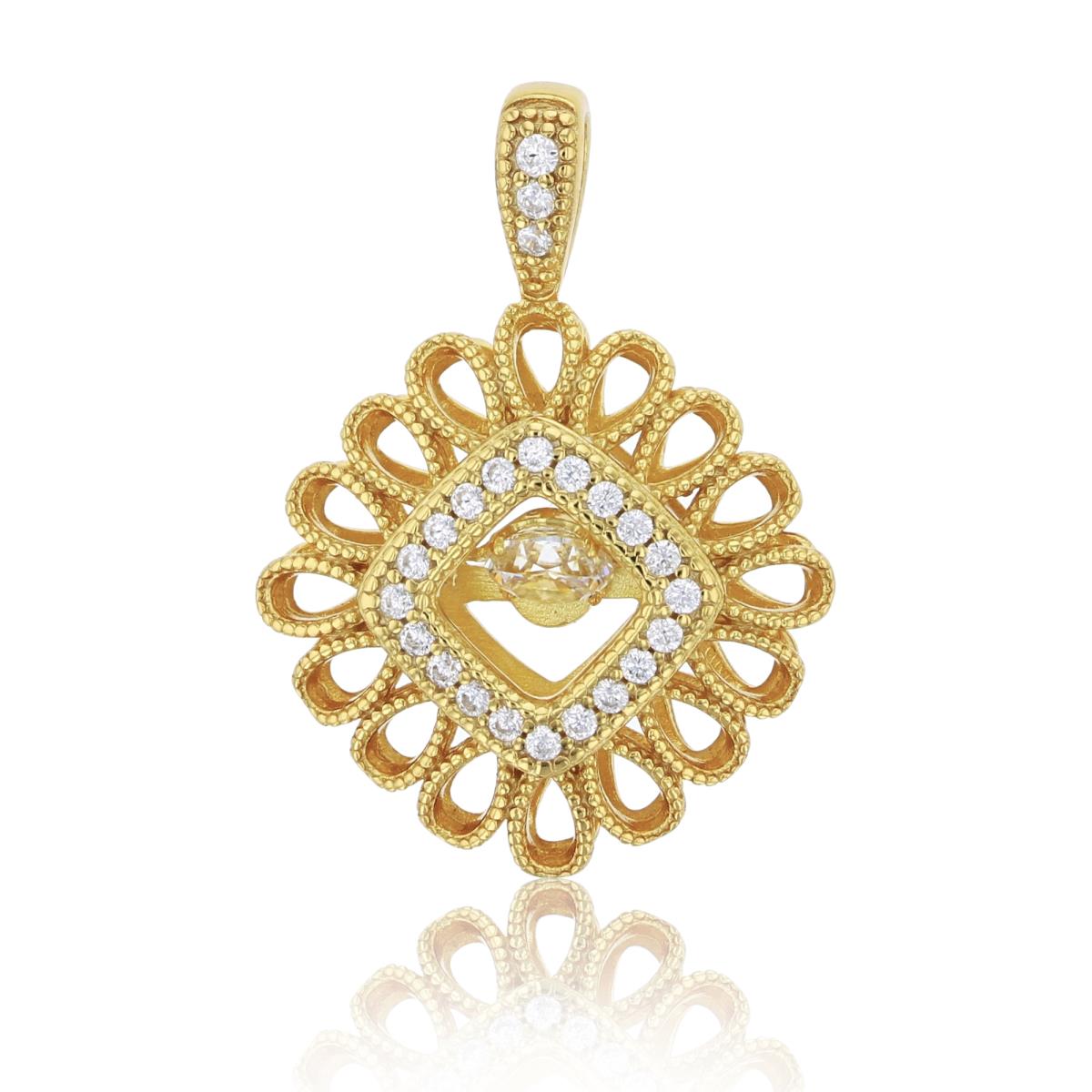 Sterling Silver Yellow Milgrain Filigree Rhombus Pendant