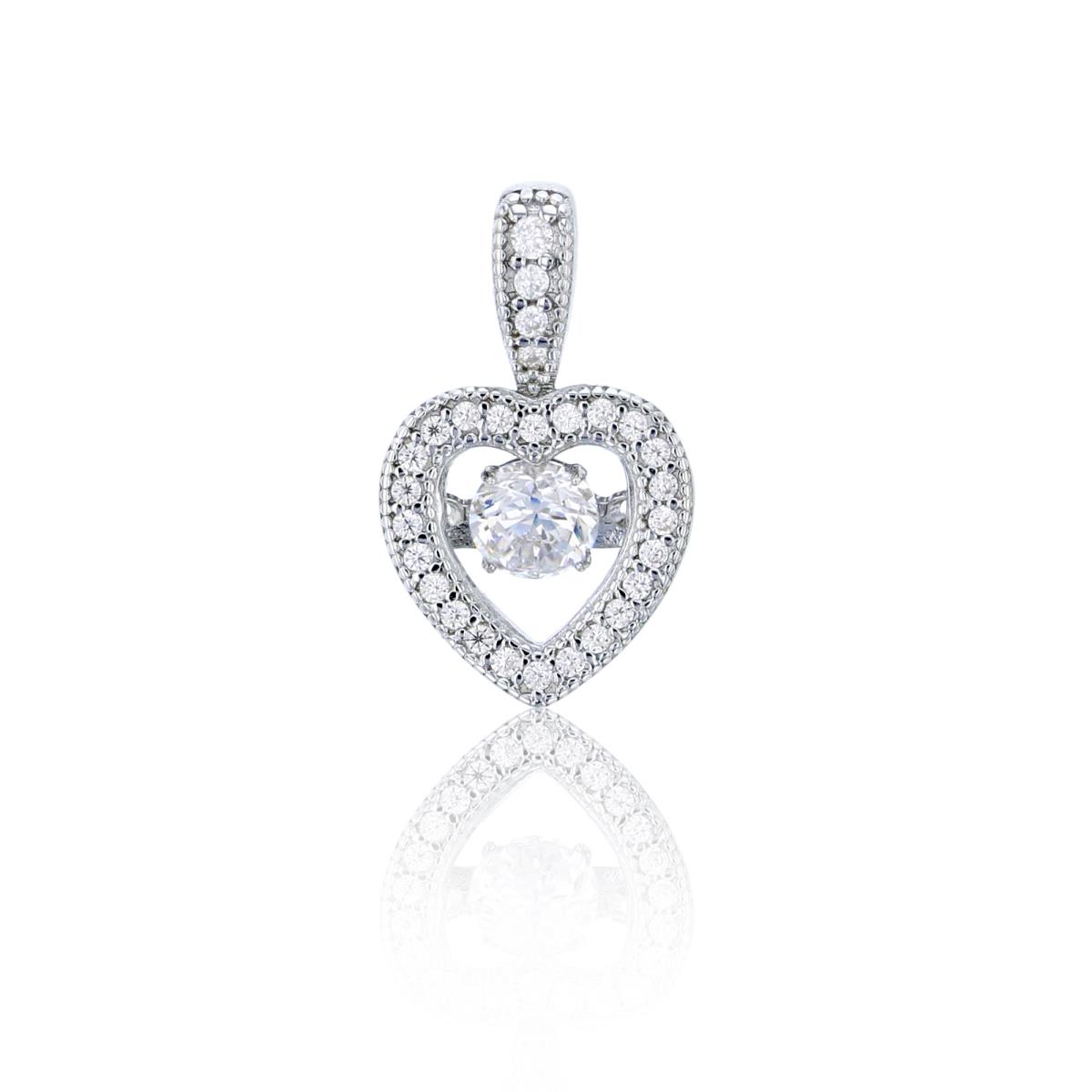 Sterling Silver Rhodium Paved Heart Pendant