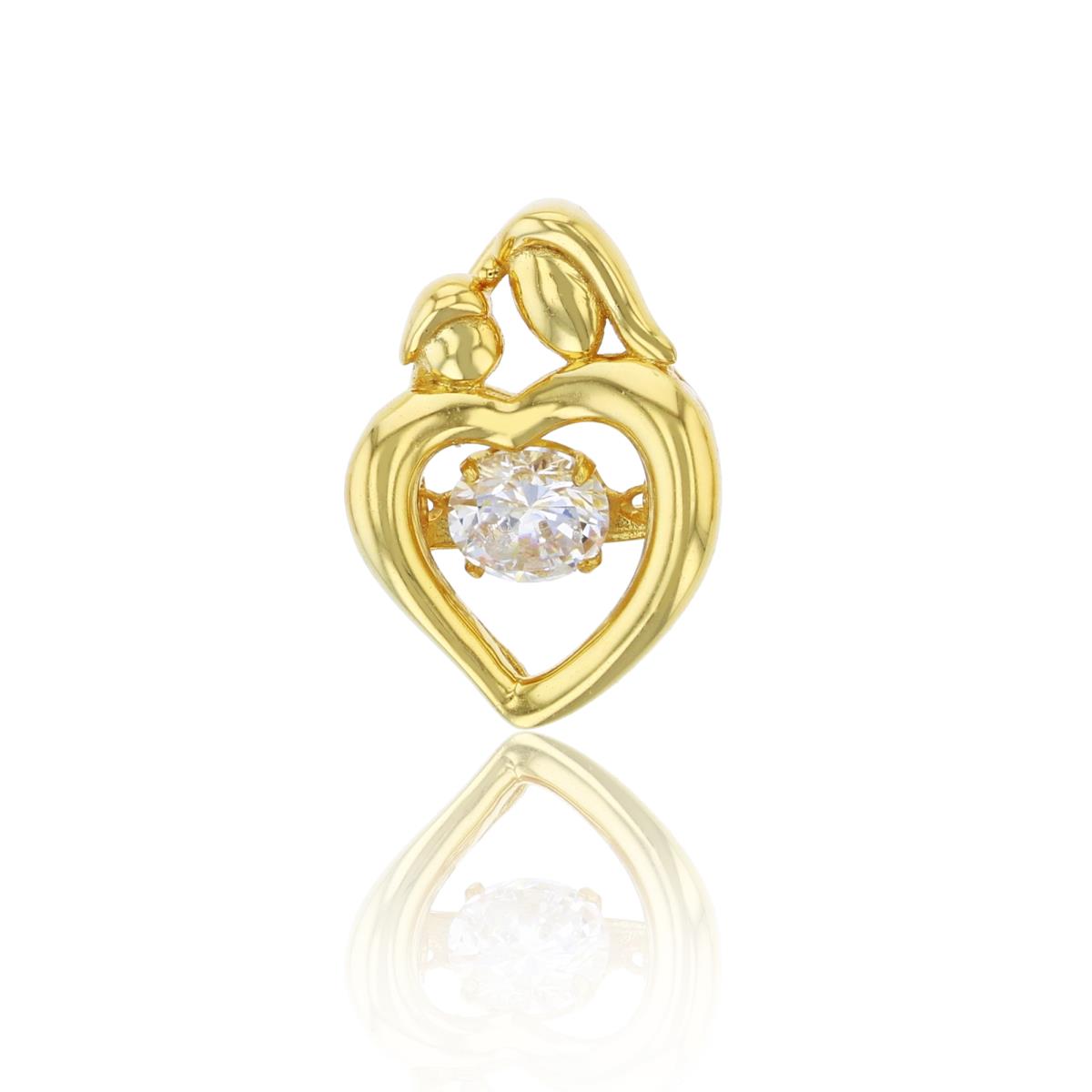 Sterling Silver Yellow Round Cut CZ Mother & Baby Heart Dangling Pendant