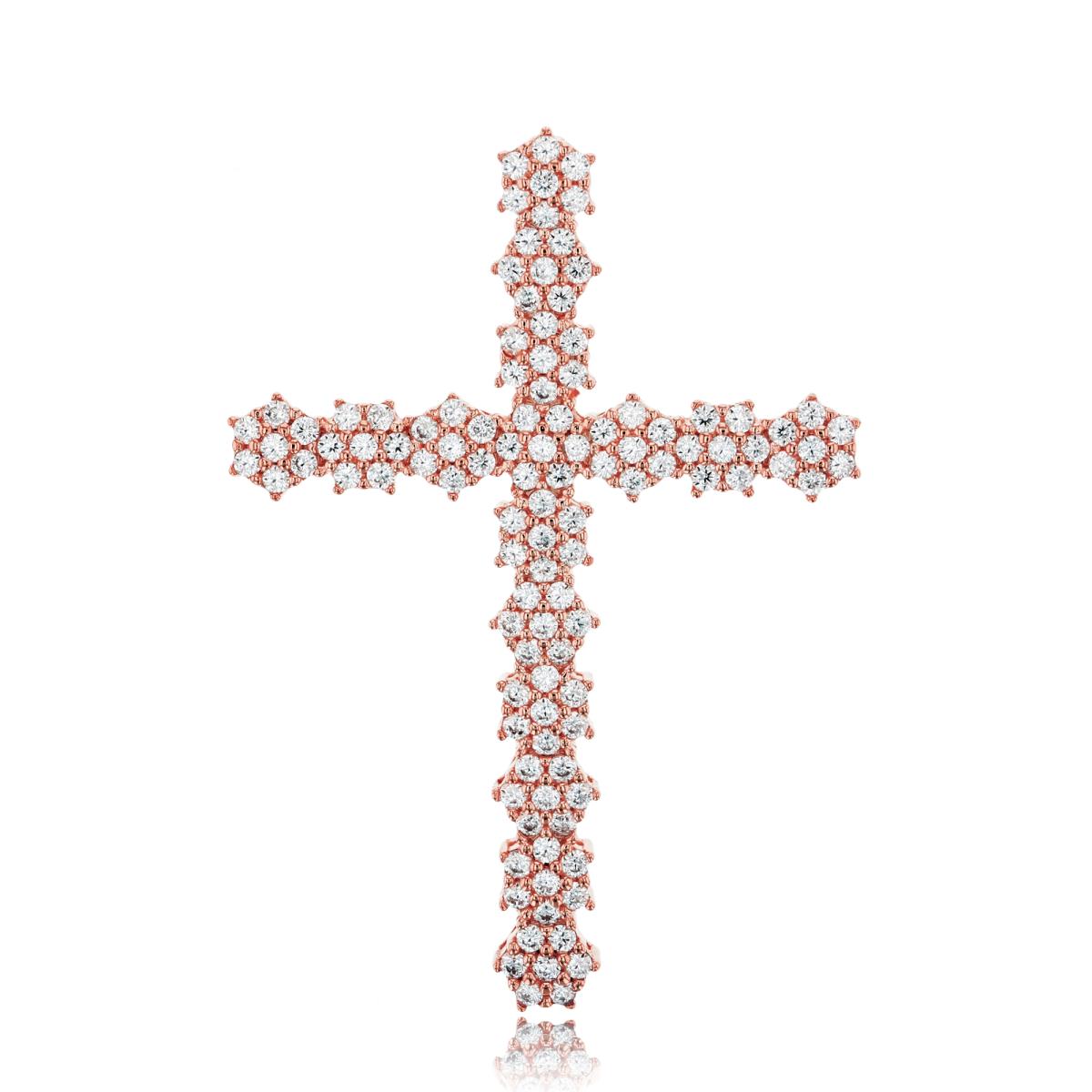 Sterling Silver Rose 48x34mm Micropave Cluster Cross Pendant