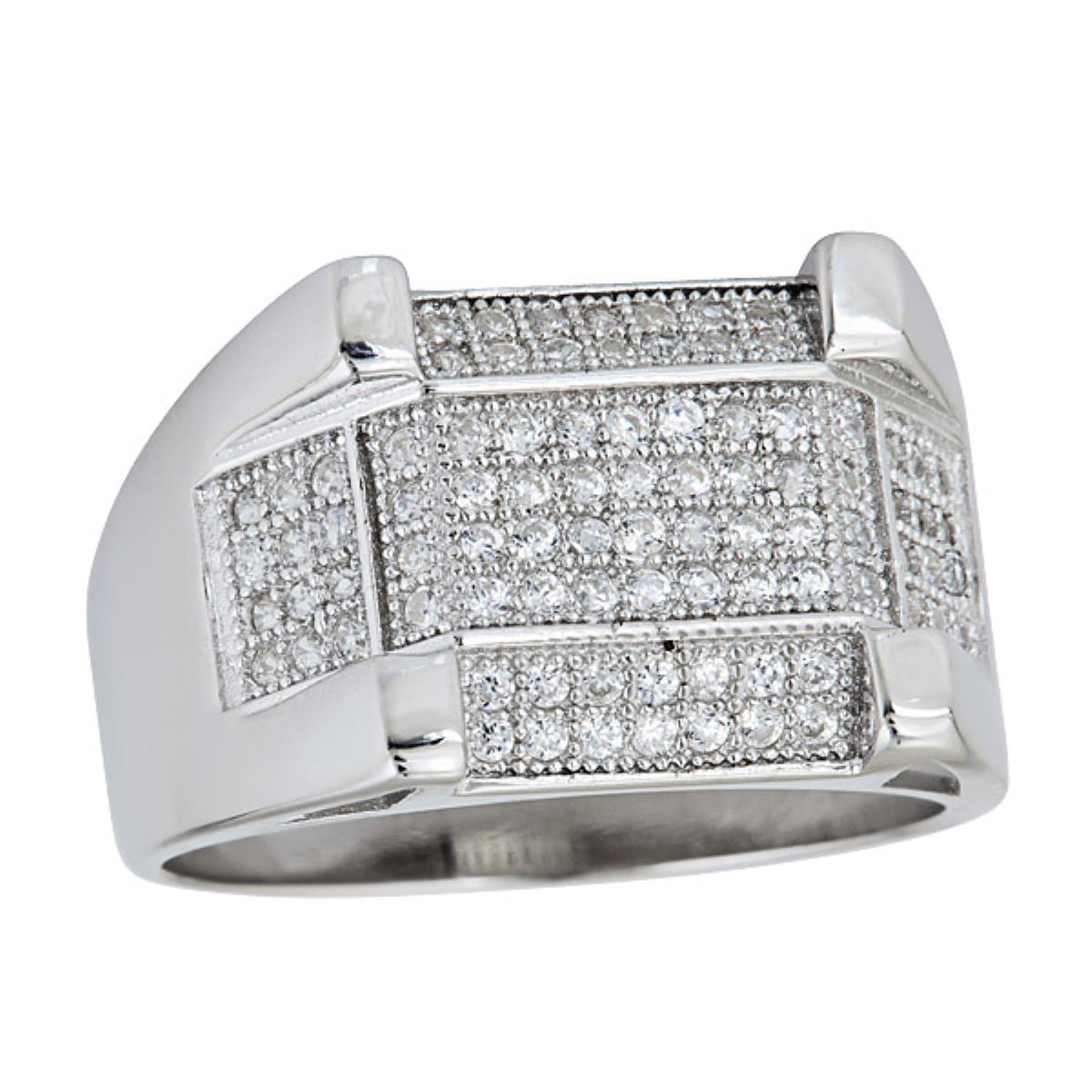Sterling Silver Rhodium Men's Geometric Edge Ring
