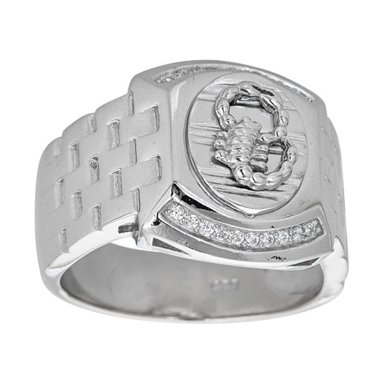 Sterling Silver Rhodium Men's Scorpion Link Band Ring