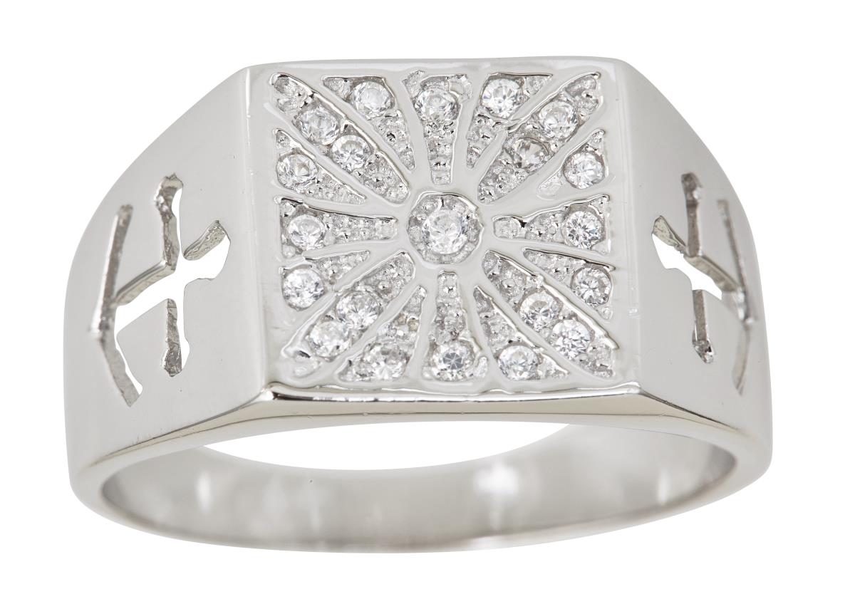 Sterling Silver Micropave Starburst Mens Ring with Cubic Zirconia