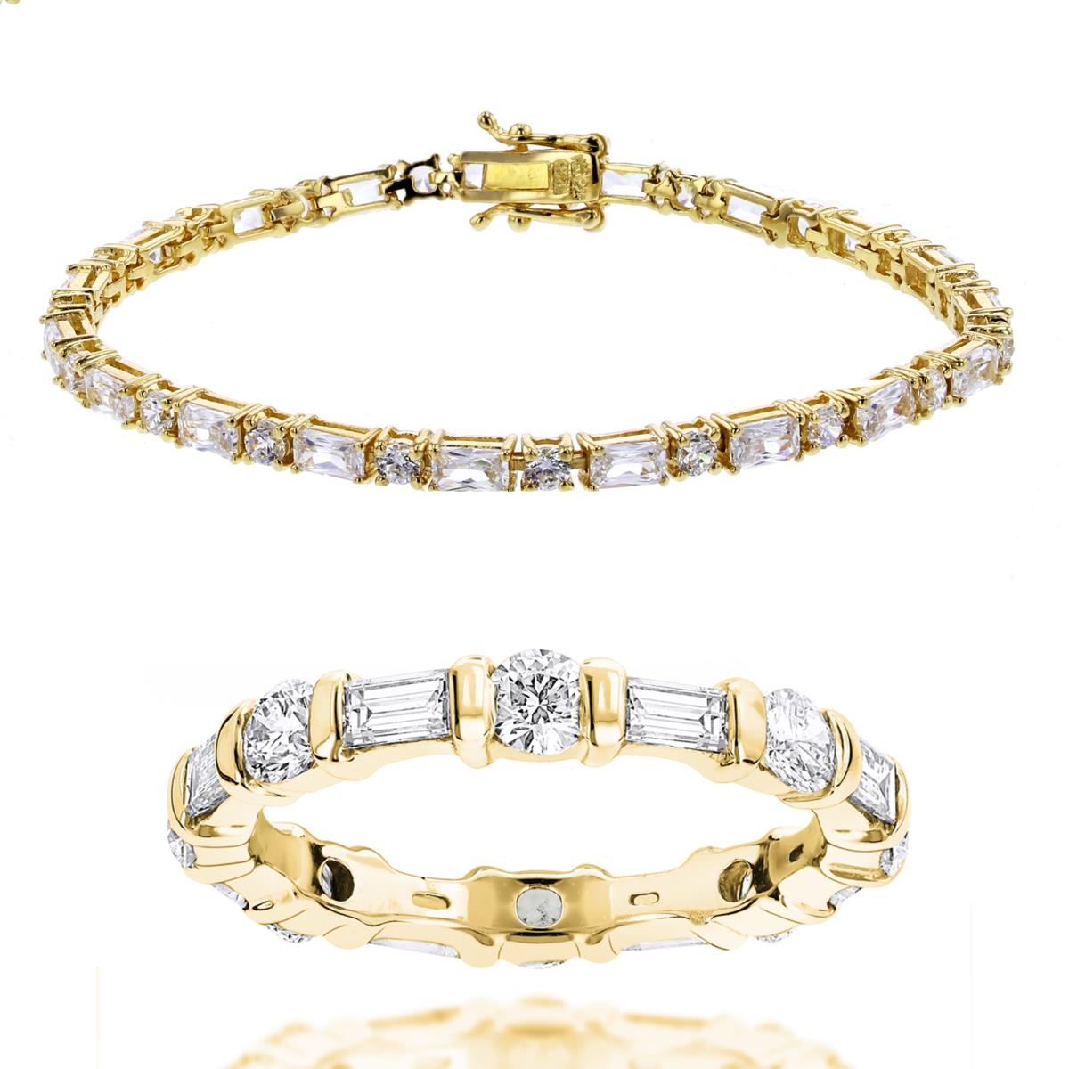 Sterling Silver Yellow Alt Emerald & Round Bracelet & Ring Set