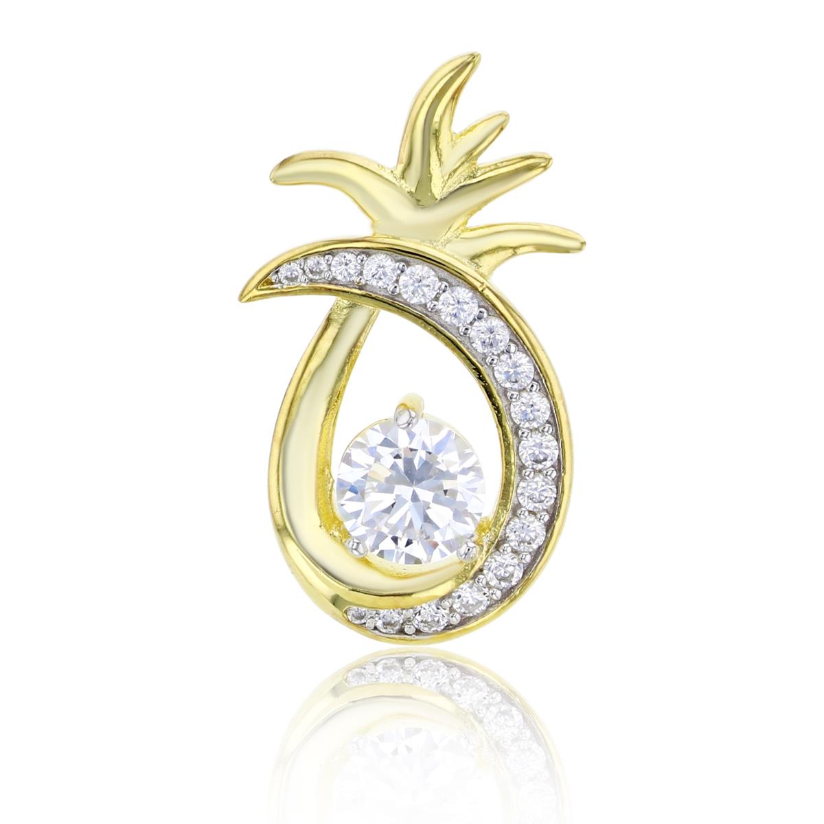 Sterling Silver Yellow 6mm Round Cut CZ & Paved Pineapple Pendant