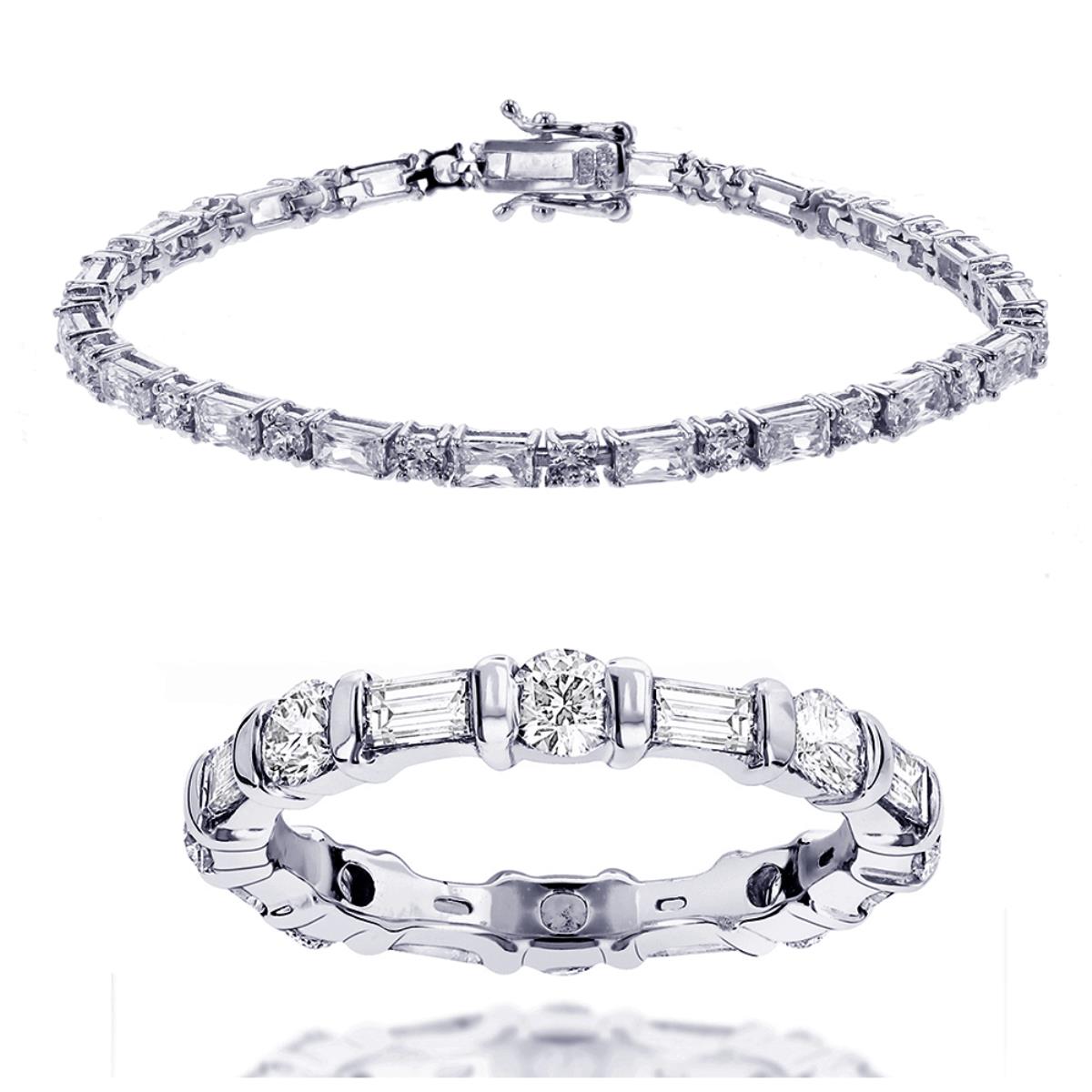 Sterling Silver Alt Emerald & Round Bracelet & Ring Set