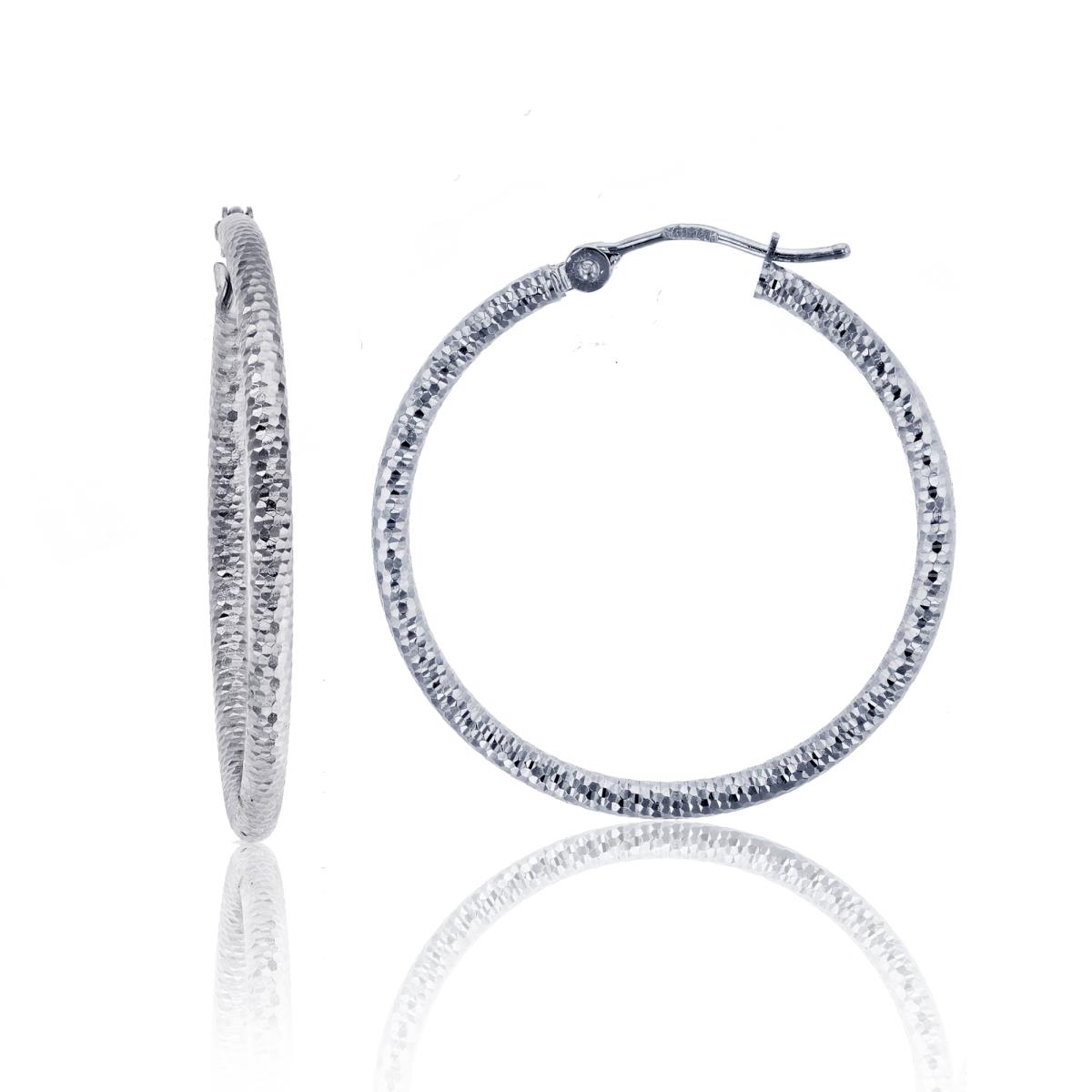 14K White Gold Ultra Light DC 2X25MM Hoop Earring