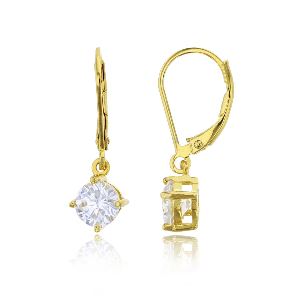 Sterling Silver Yellow 6mm Round Cut CZ Lever-Back Dangling Earring