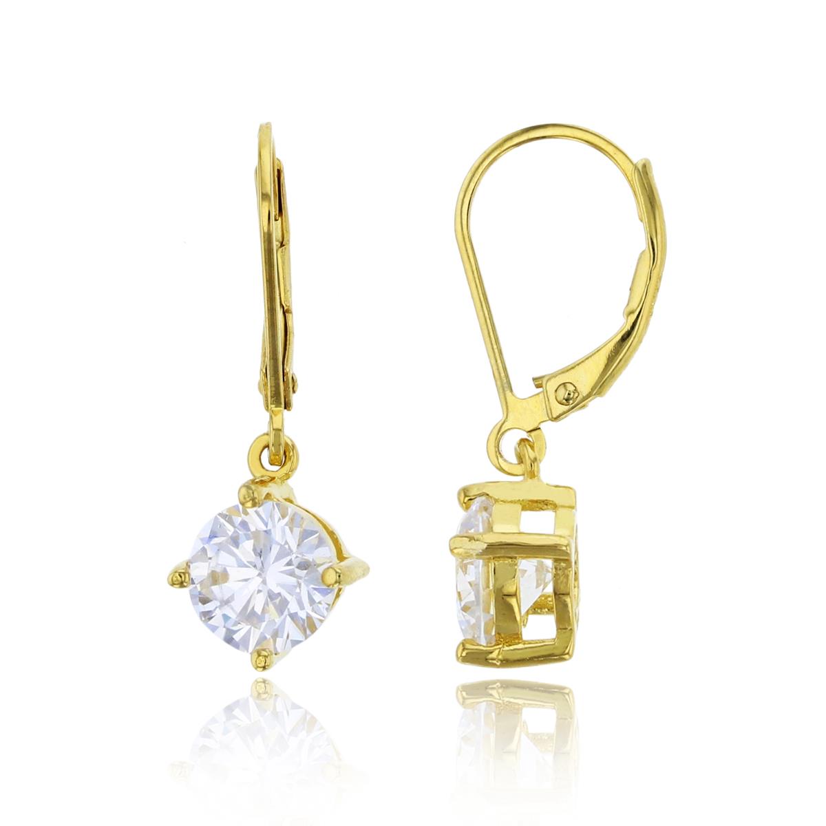 Sterling Silver Yellow 8mm Round Cut CZ Lever-Back Dangling Earring