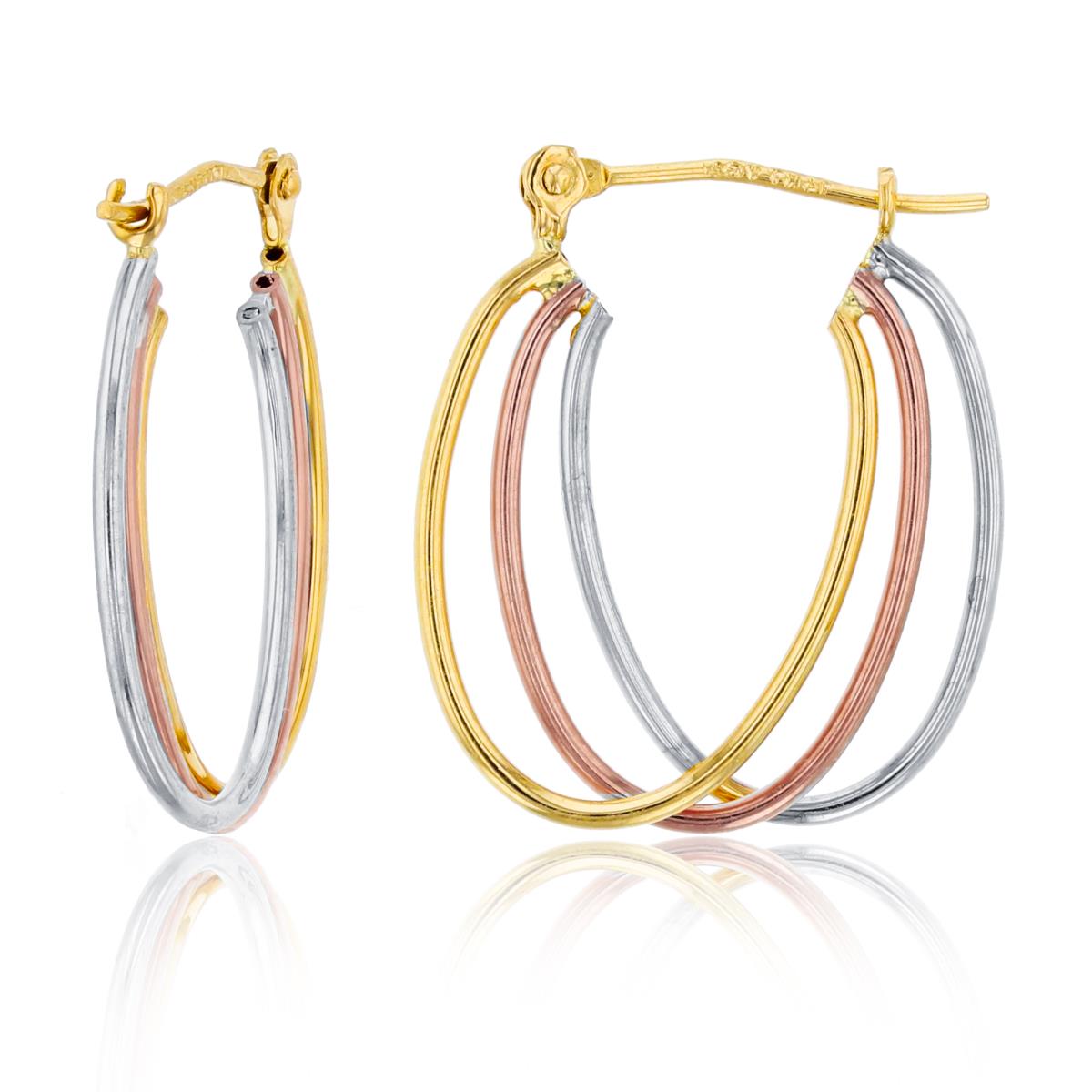 14K Tri-Color Gold 21x1mm Polished Triple Wire Hoop Earring