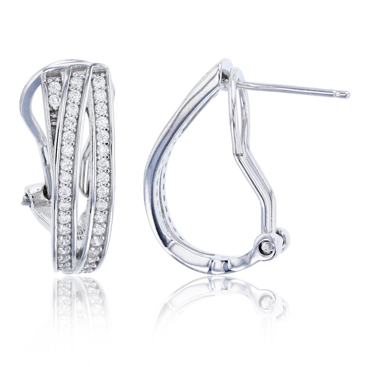 Sterling Silver Rhodium 20x6mm Overlapping Curved Half Hoop Earring