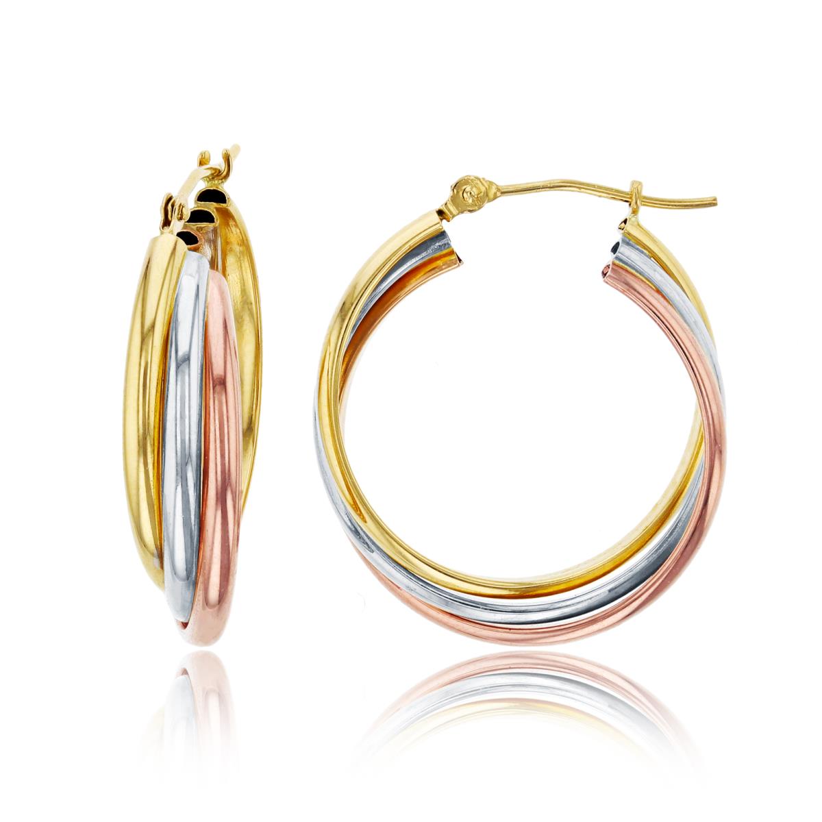 14K Tri-Color Gold 25x6mm Polished Triple Twist Hoop Earring