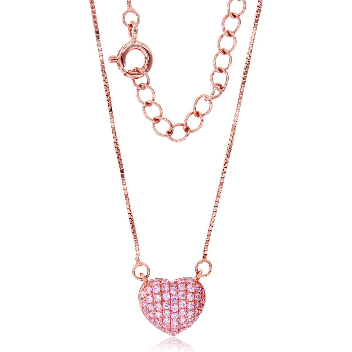 Sterling Silver Rose Micropave Pink CZ Heart 13"+1" Necklace