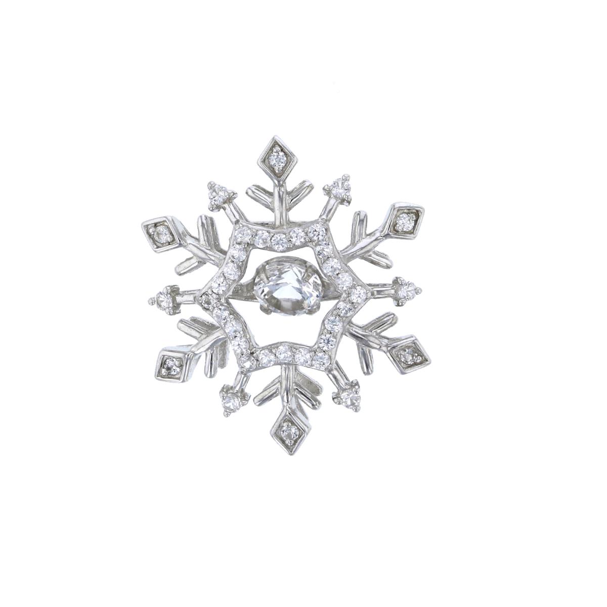 Sterling Silver Rhodium 5mm Dangling Round Cut CZ Snowflake Pendant