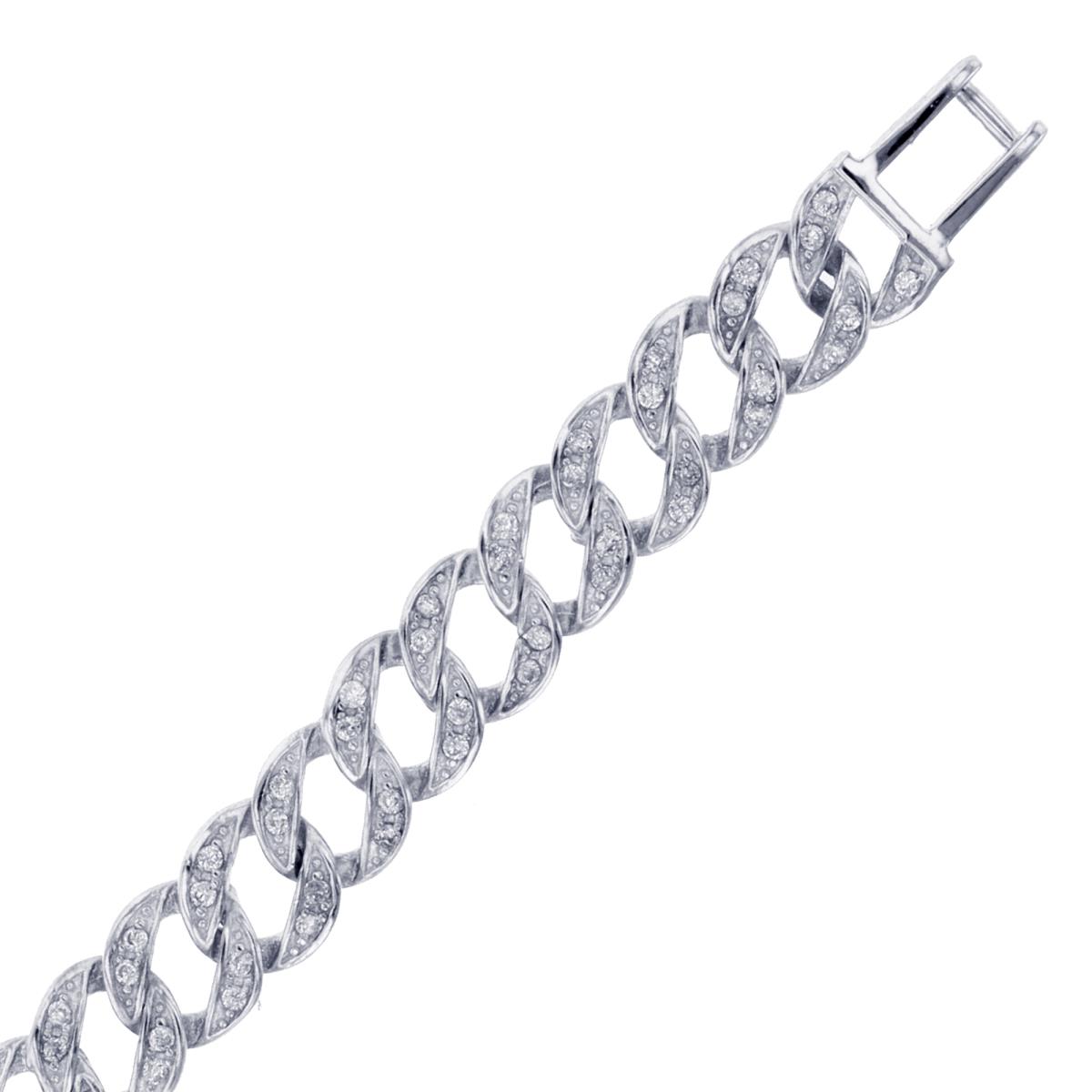 Sterling Silver Rhodium 7mm Pave Cuban 22