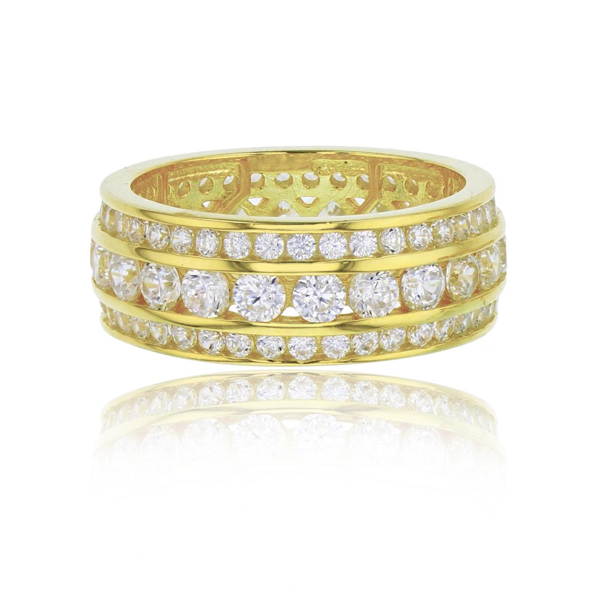 Sterling Silver Yellow 3-Row CZ Channel Set Eternity Band