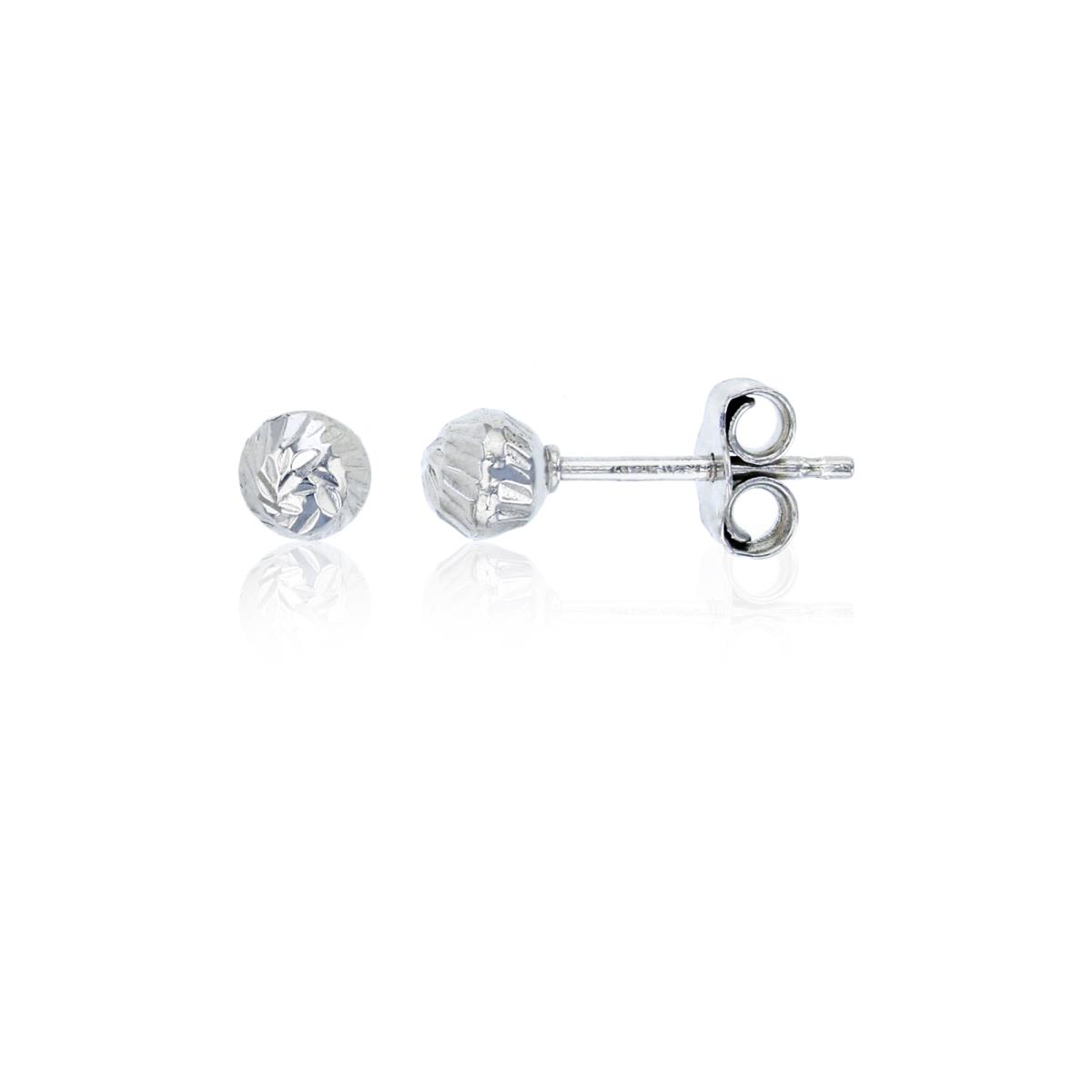 Sterling Silver Rhodium 4mm Slashed Diamond Cut Ball Stud Earring