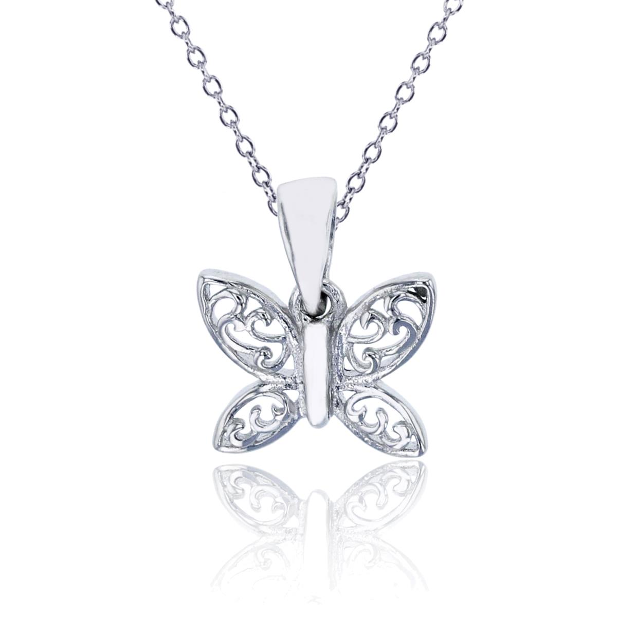 Sterling Silver Rhodium 12x10mm Butterfly 13"+2" Necklace
