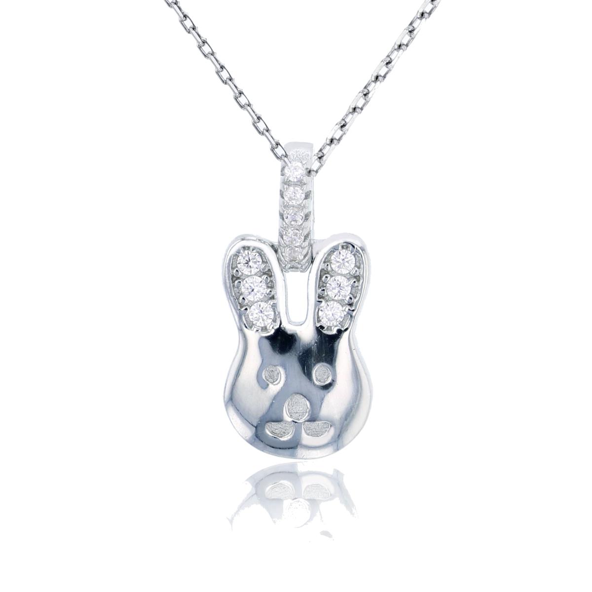 Sterling Silver Rhodium Polished Bunny CZ 13"+2" Necklace