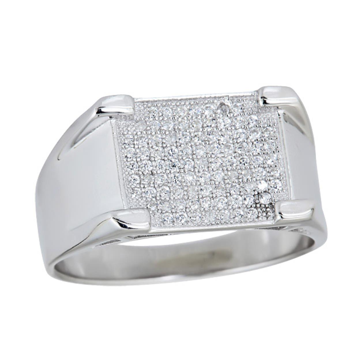 Sterling Silver Rhodium Men's Pave & Fang Ring