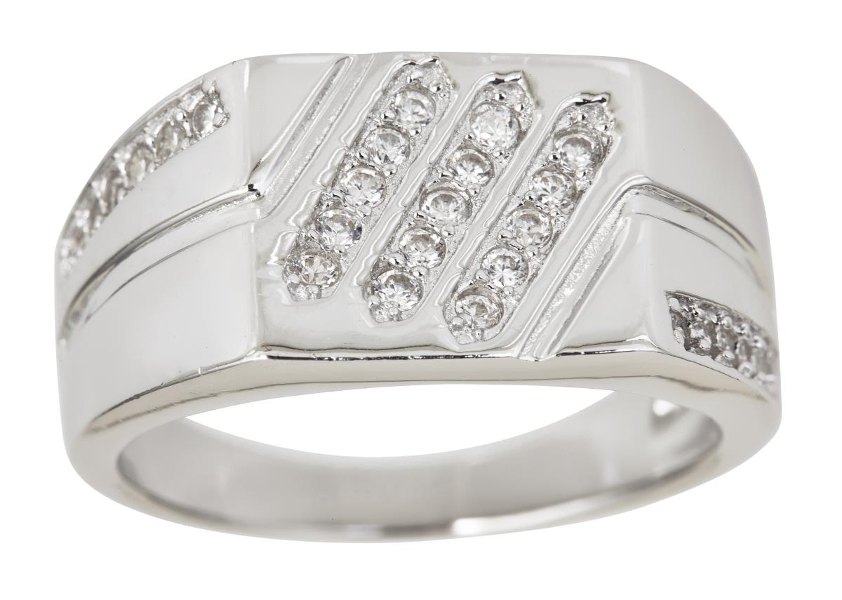 Sterling Silver Micropave Channel Mens Ring with Cubic Zirconia