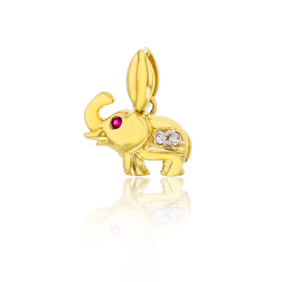 10K Yellow Gold Ruby & White Round CZ High Polished Elephant Charm Pendant